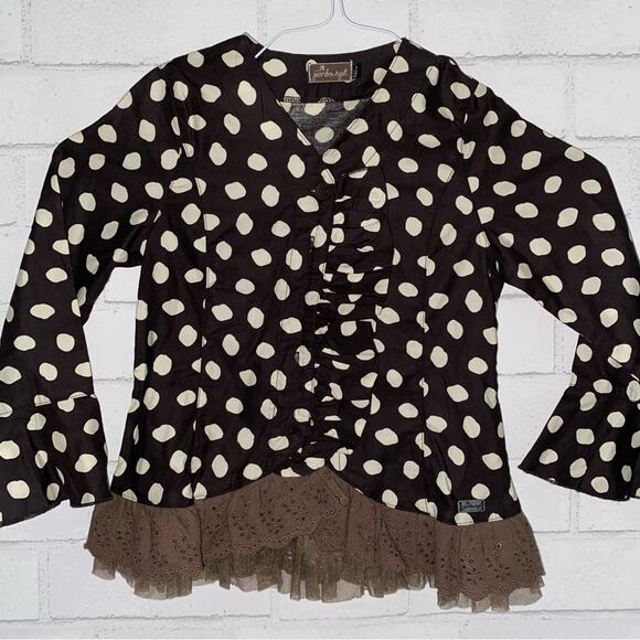 Jean Bourget French Designer Girls sz 6 Brown Polka Dot Jacket Tulle Ruffle - Picture 2 of 10